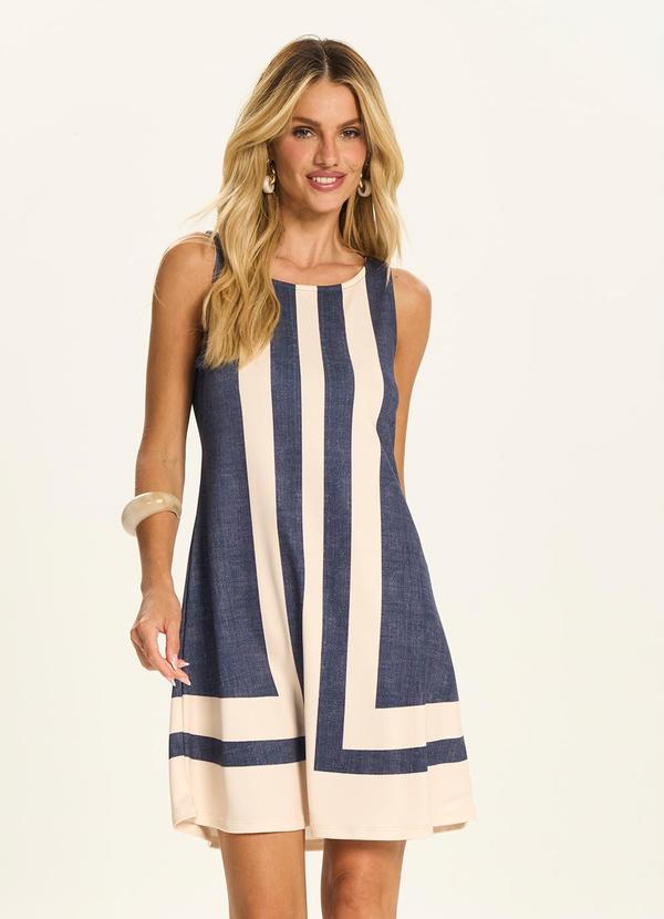 Vestido Curto com Estampa Geométrica Azul