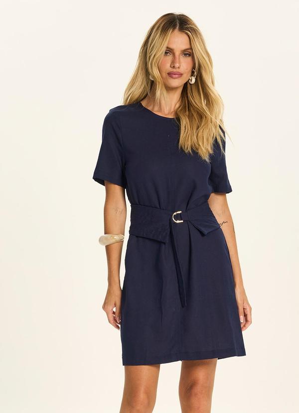 Vestido Curto com Faixa e Fivela Azul