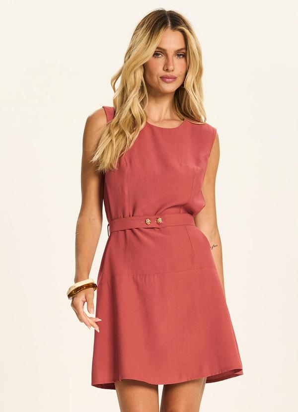 Vestido Curto com Faixa na Cintura Vermelho