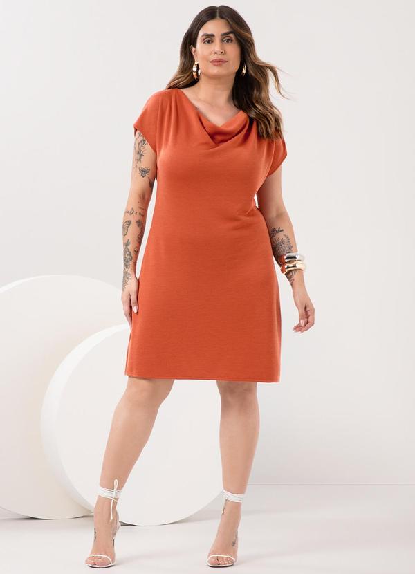 Vista 2 Vestido Curto com Gola Degagê Tricô Laranja Lunender Mais Mulher Lunender Mais Mulher