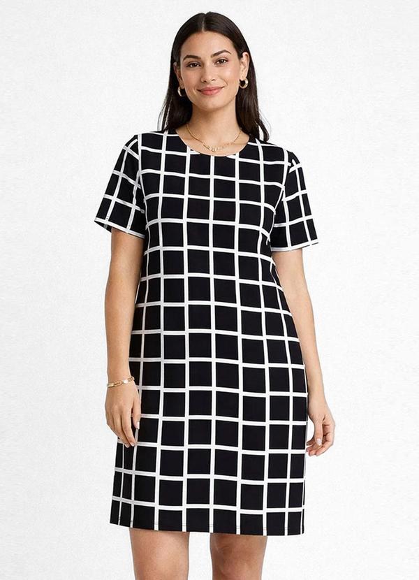 Vestido Curto com Pence Gola Redonda Preto