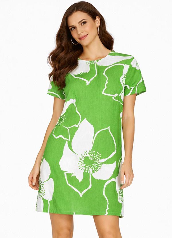 Vestido Curto com Pence Gola Redonda Verde