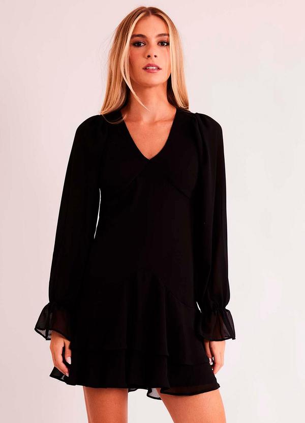 Vestido Curto de Manga Longa New Ease em Plano Chi