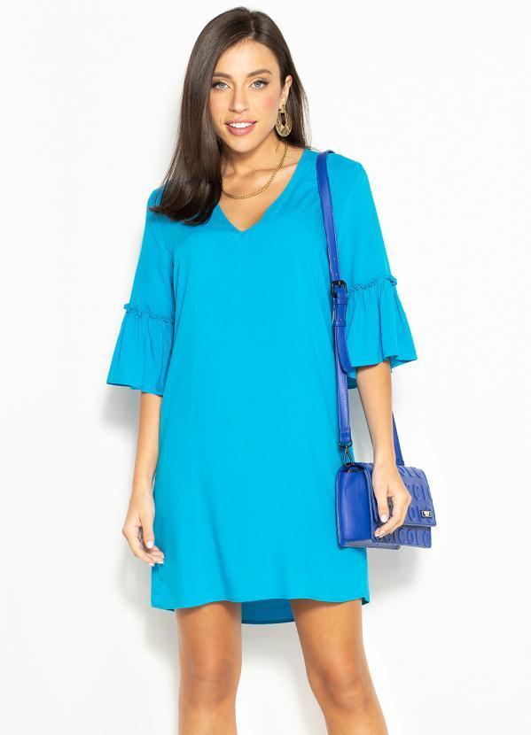 Vestido Curto de Viscose Azul