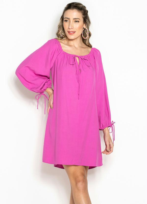 Vestido Curto de Viscose Decote Elástico Rosa