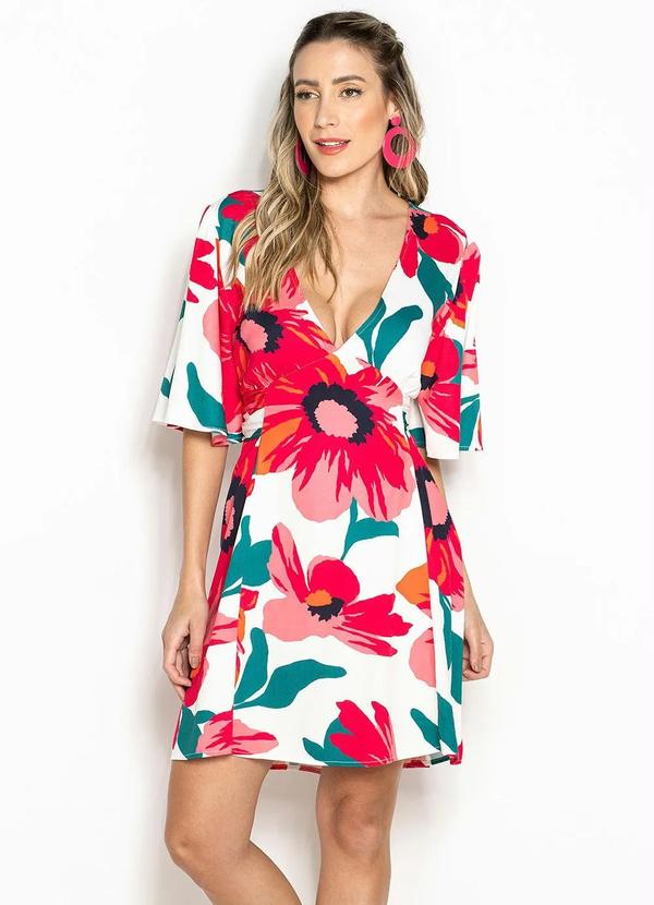 Vestido Curto de Viscose Estampa Puerto Branco