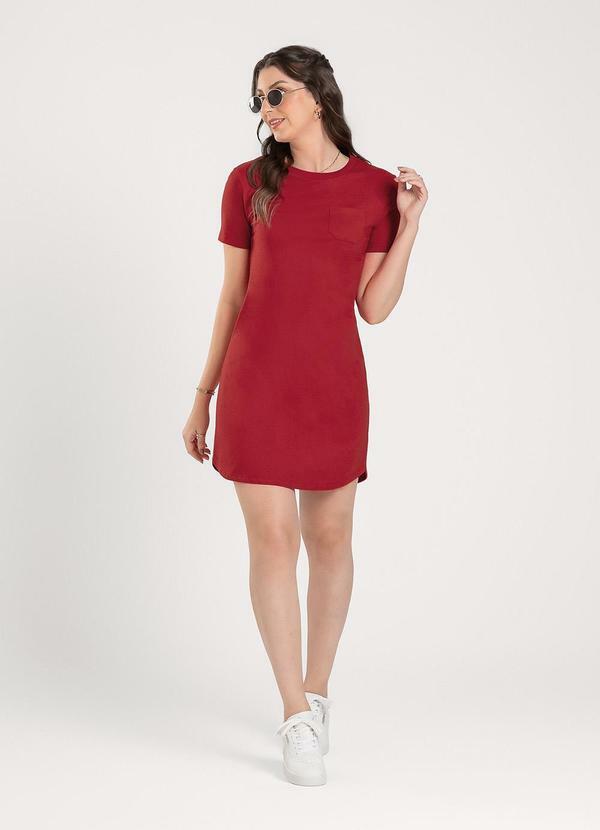 Vista 2 Vestido Curto em Algodão Vermelho Escuro Cativa Cativa