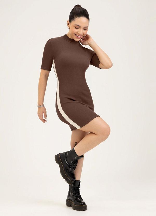 Vestido Curto em Canelado Marrom Escuro