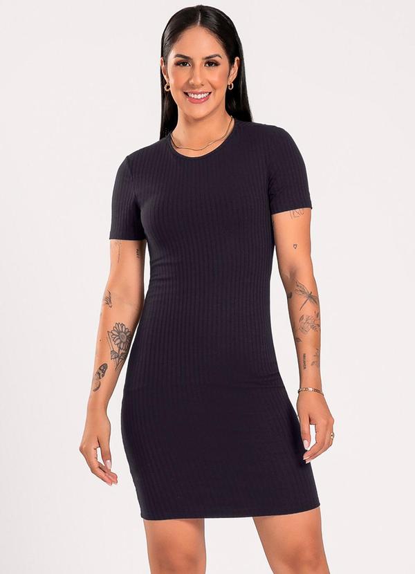 Vestido Curto em Canelado Preto