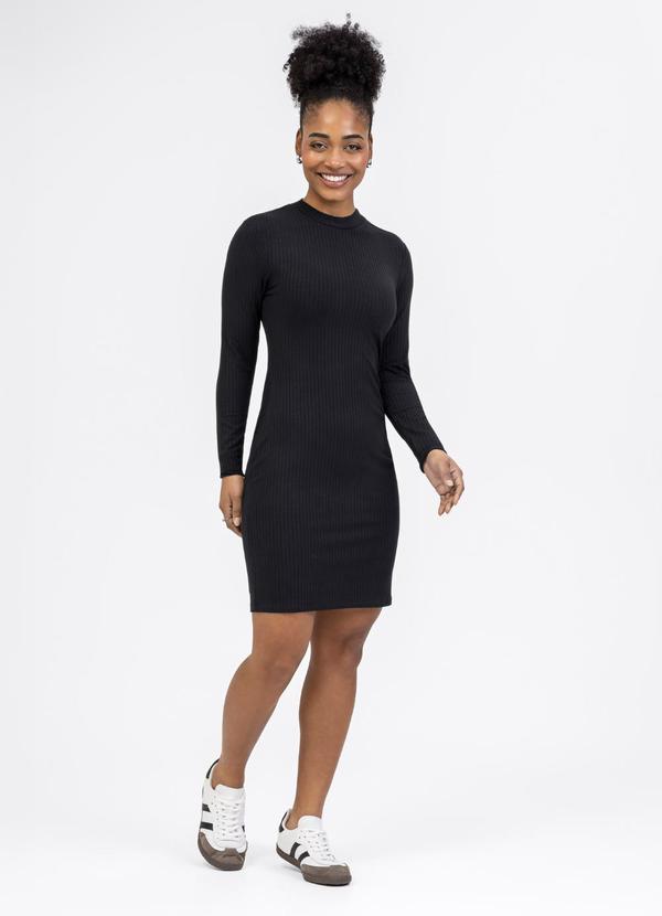 Vestido Curto em Canelado Preto