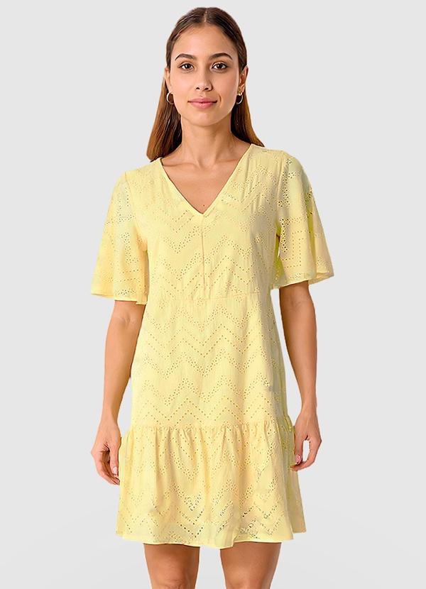 Vestido Curto em Laíse Amarelo Claro