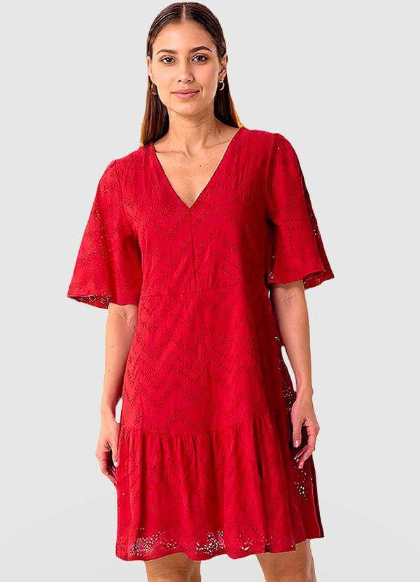 Vestido Curto em Laíse Vermelho Escuro