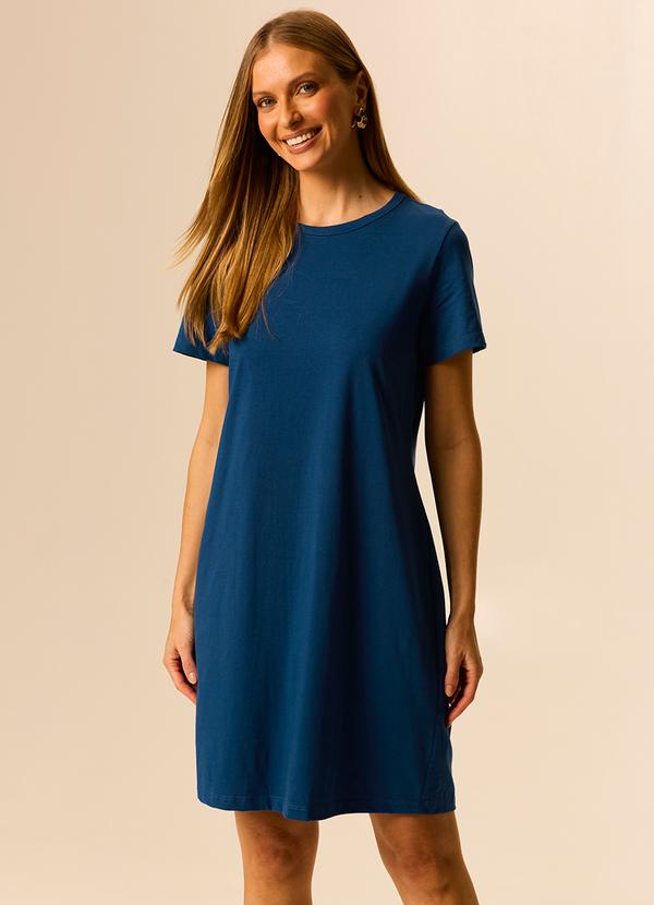 Vestido Curto em Malha Azul Escuro