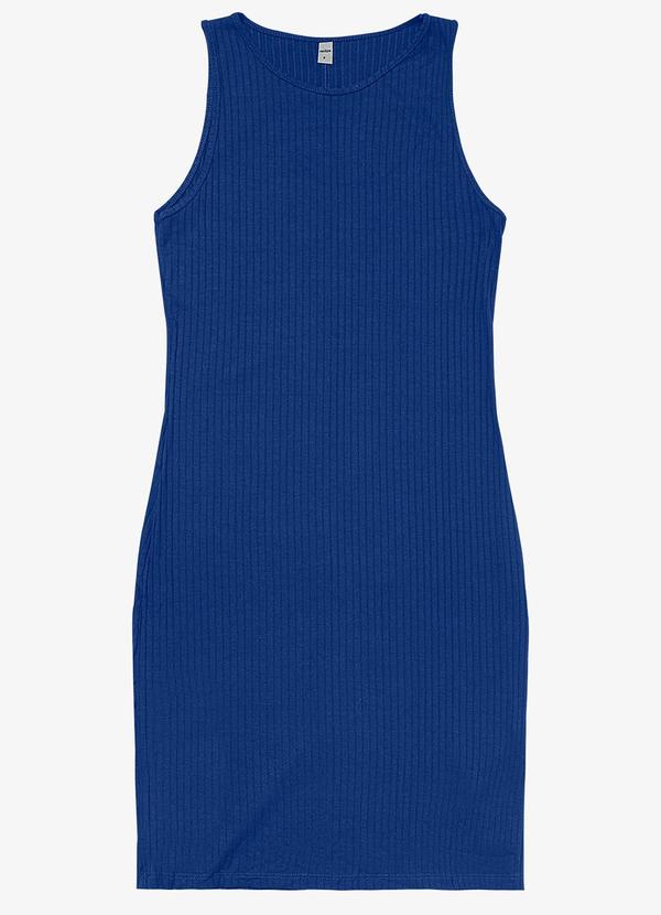Vestido Curto em Ribana Canelada Azul
