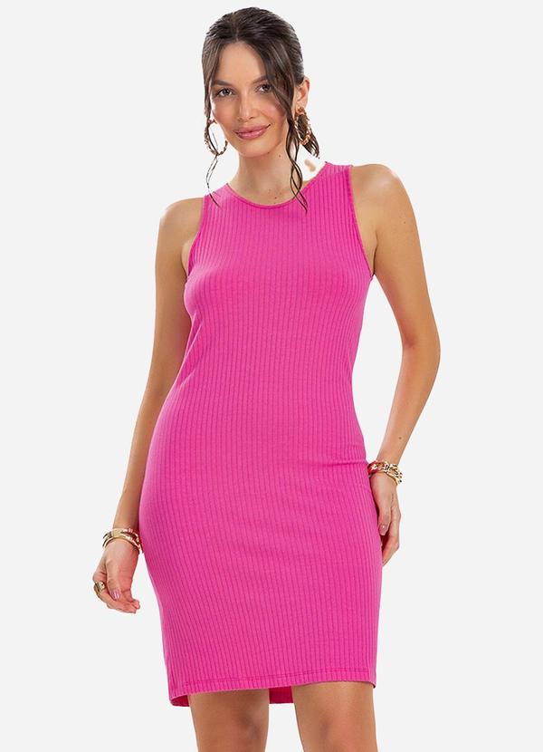 Vestido Curto em Ribana Canelada Rosa