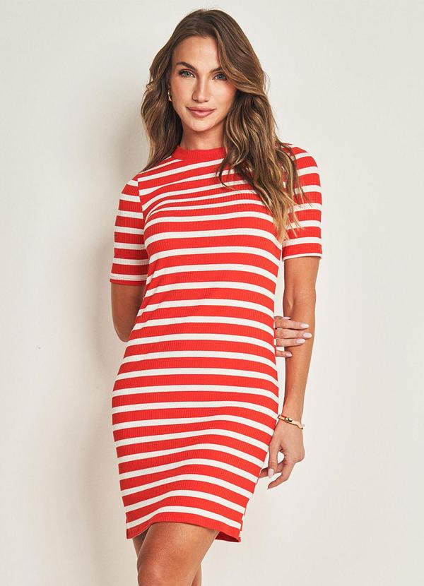 Vestido Curto em Ribana Listrado