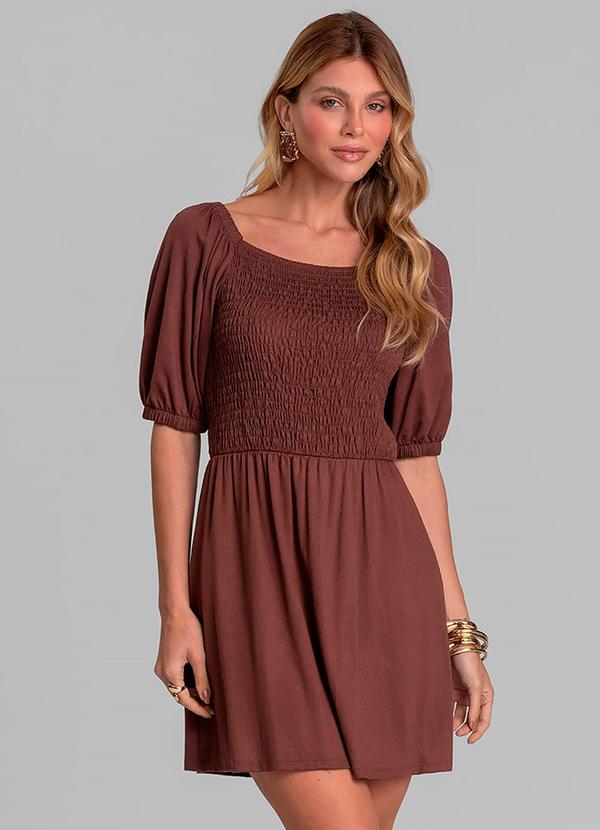 Vestido Curto em Visco Maquinetada Marrom