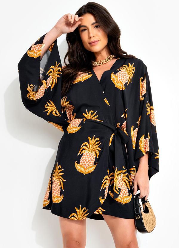 Vestido Curto em Viscose Amalfi Abacaxi Preto