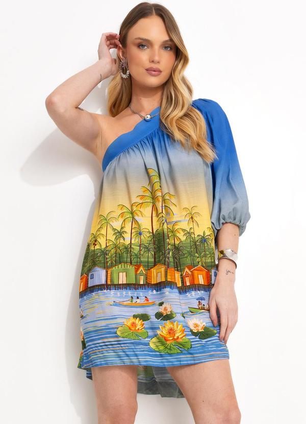 Vista 2 Vestido Curto em Viscose Azul FARM FARM