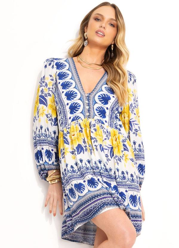 Vestido Curto em Viscose Azul