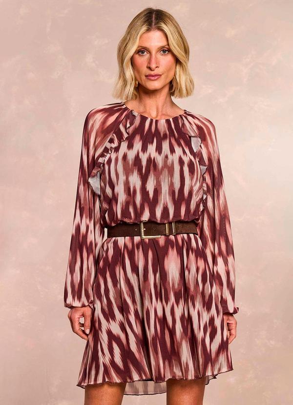 Vestido Curto Ethnic Blur em Tule Estampado