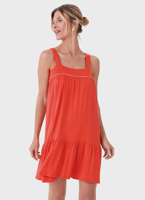 Vestido Curto Evasê com Babado Laranja Escuro