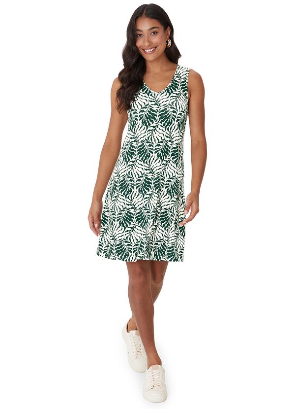 Vestido Curto Evasê Folhagens Verde