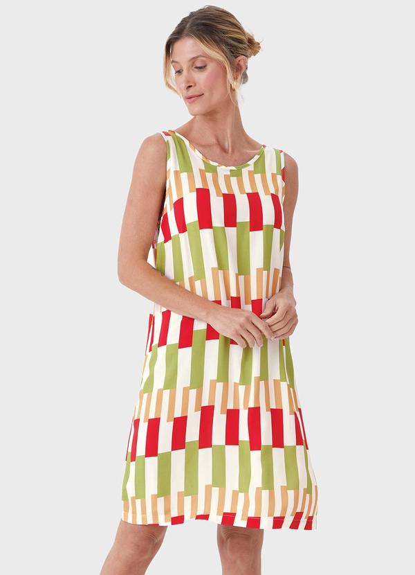 Vestido Curto Evasê Geométrico Vermelho