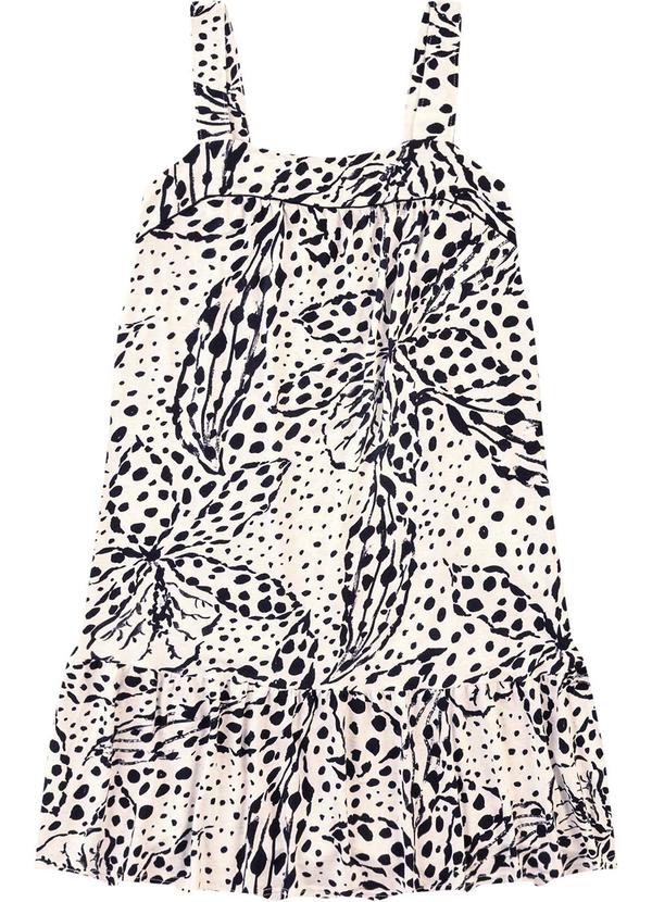 Vestido Curto Evasê Tropical com Babado Preto