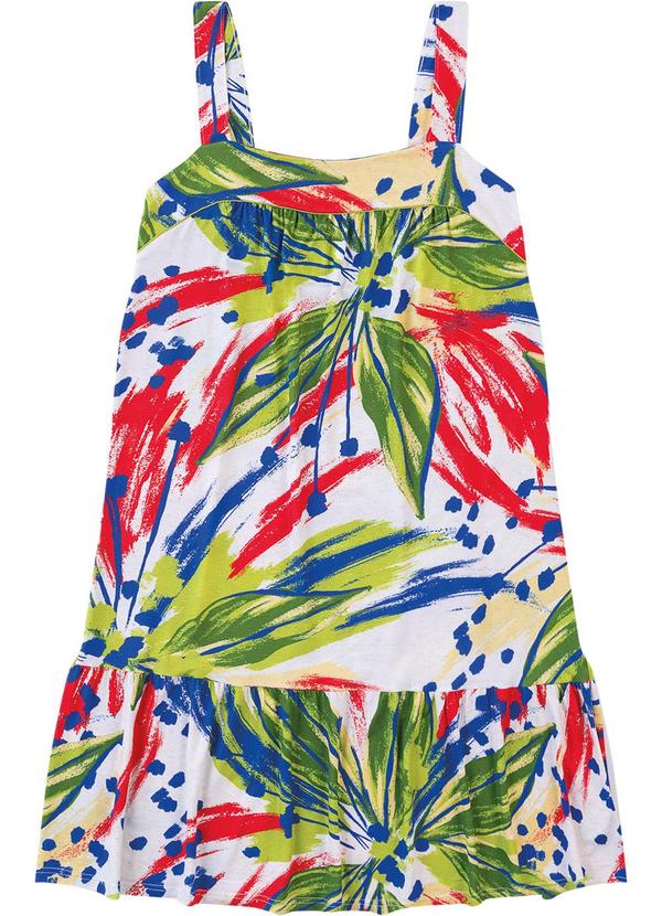 Vestido Curto Evasê Tropical com Babado Vermelho