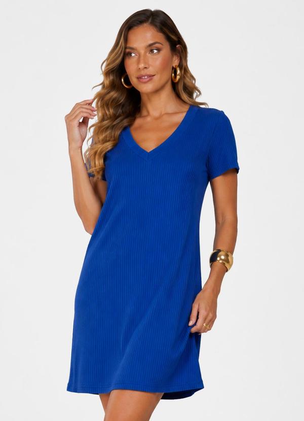 Vestido Curto Feminino com Decote V Azul