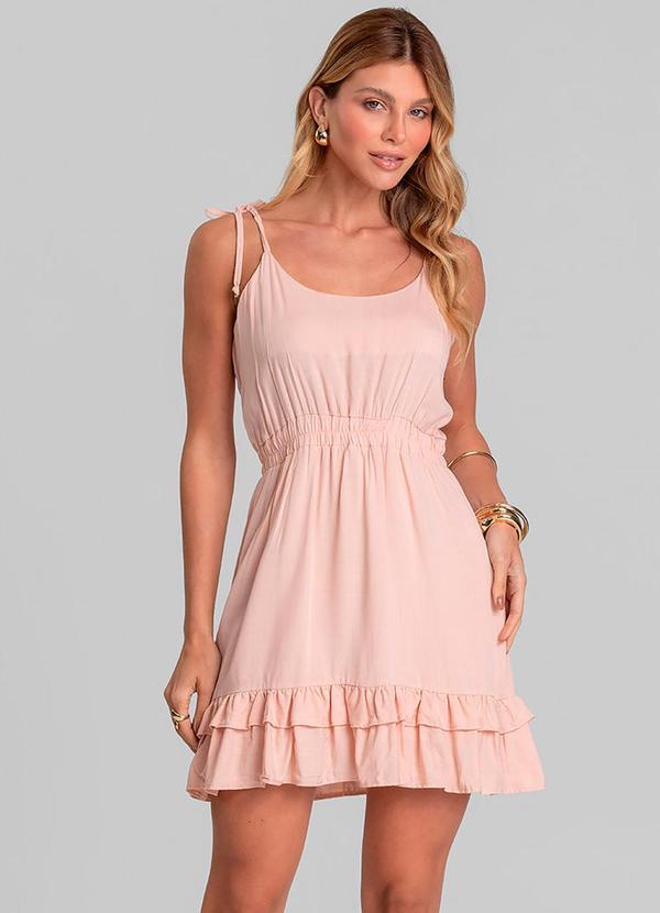 Vestido Curto Feminino de Alça em Viscose Salmão