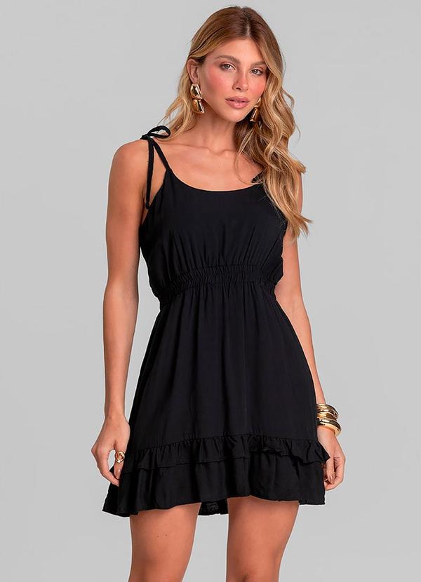 Vestido Curto Feminino de Alça em Viscose Preto