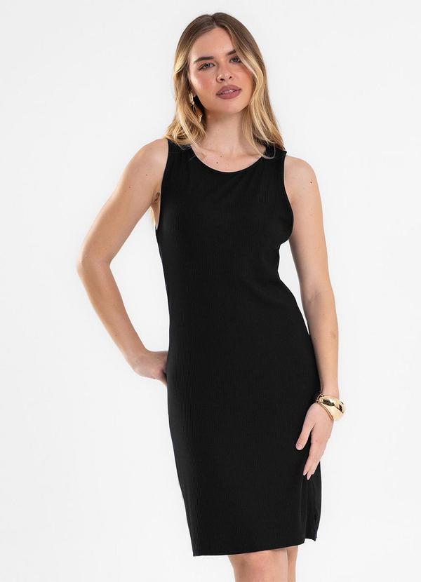 Vestido Curto Feminino em Ribana Canelada Preto