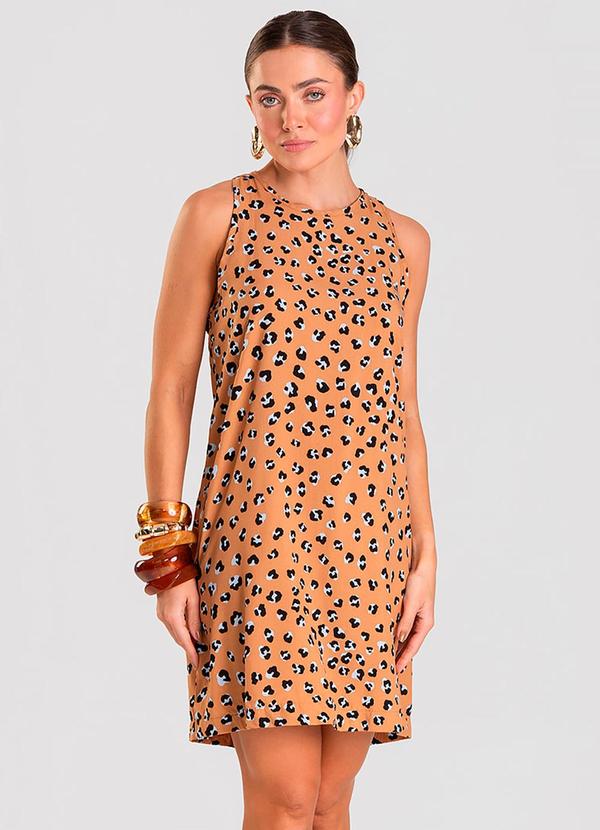 Vestido Curto Feminino Estampado Bege