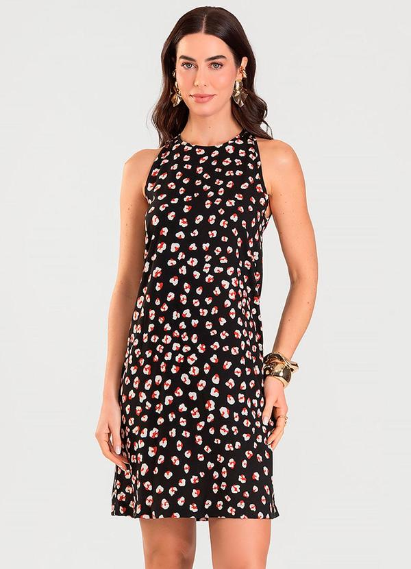 Vestido Curto Feminino Estampado Preto