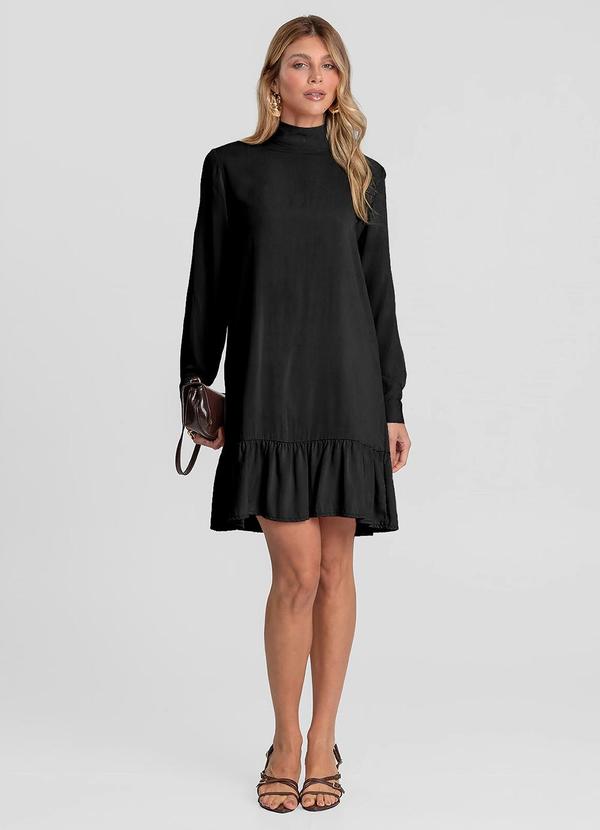 Vestido Curto Feminino Gola Dupla Preto