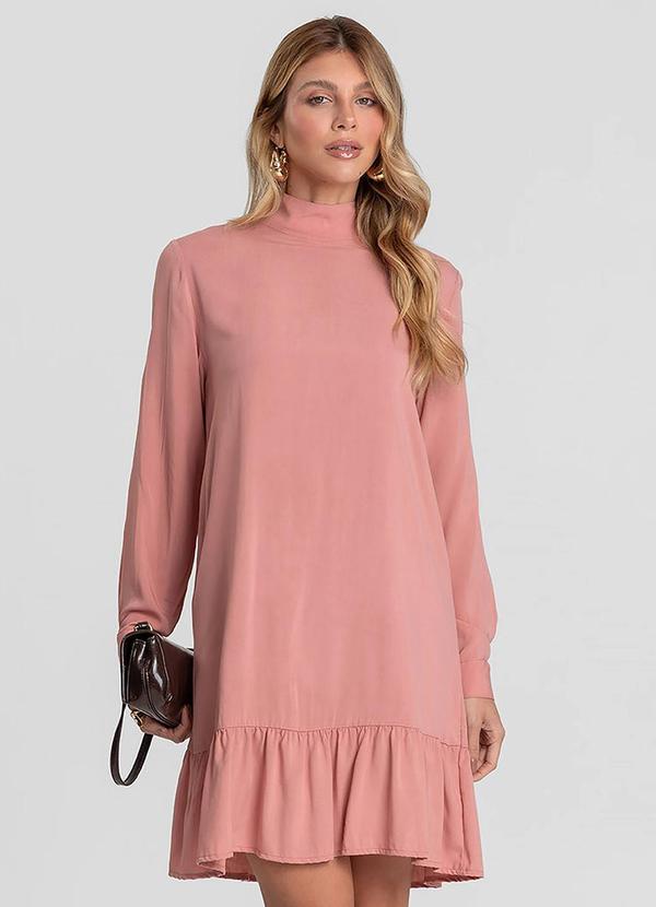 Vestido Curto Feminino Gola Dupla Rosa