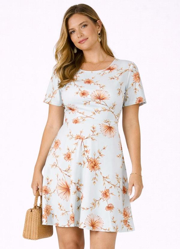 Vestido Curto Feminino Helanca Estampado Azul