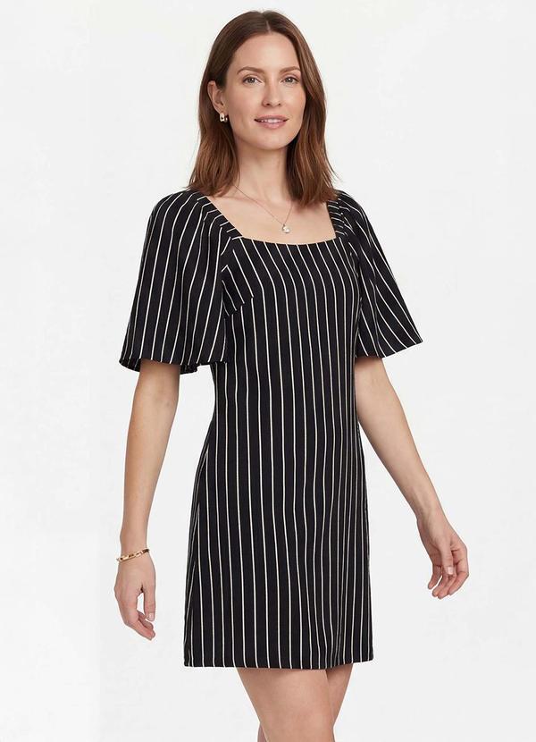 Vestido Curto Feminino Listrado Lurex Preto