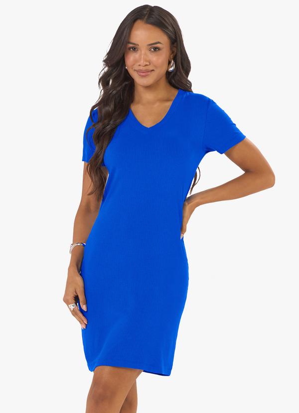 Vestido Curto Feminino Ribana Canelada Azul