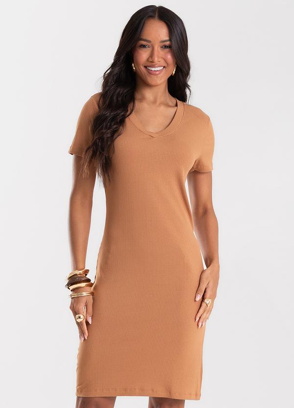 Vestido Curto Feminino Ribana Canelada Marrom
