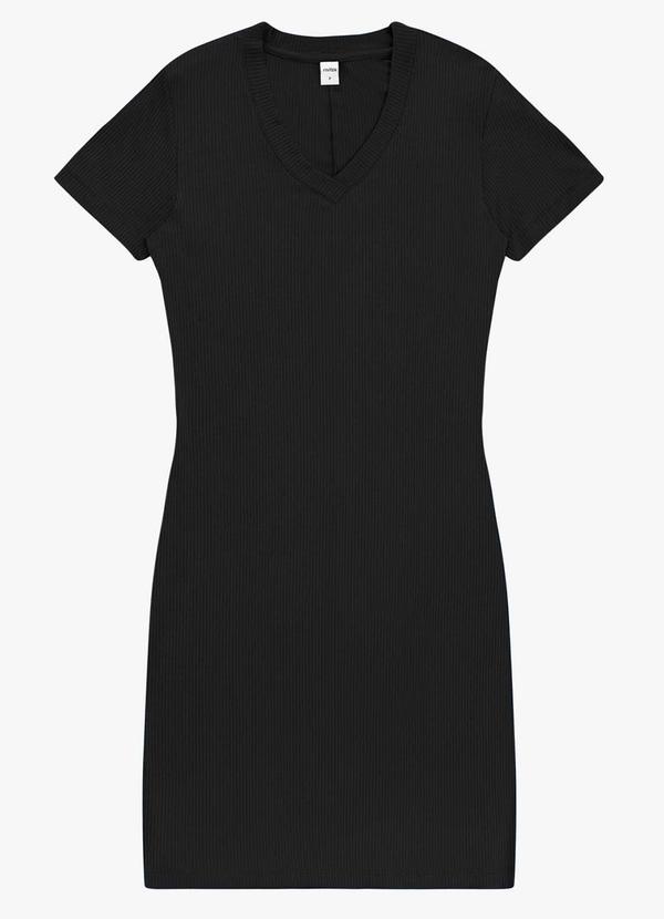 Vestido Curto Feminino Ribana Canelada Preto