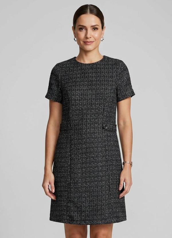 Vestido Curto Feminino Tweed com Lurex Preto