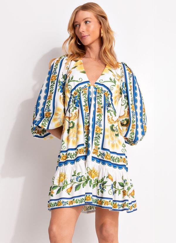 Vista 2 Vestido Curto Floral Emilia Off White FARM FARM