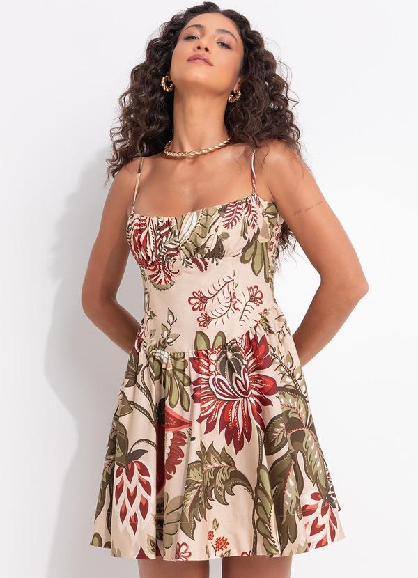 Vestido Curto Floral Ligia Bege