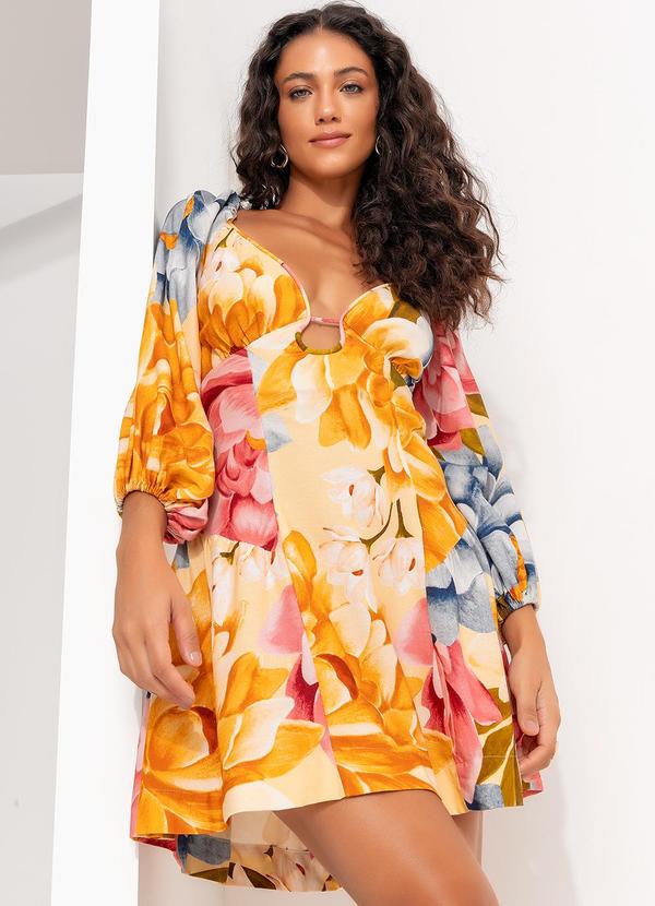 Vestido Curto Floral Rebeca Amarelo