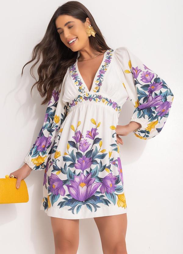 Vestido Curto Floral Sicilia Off White