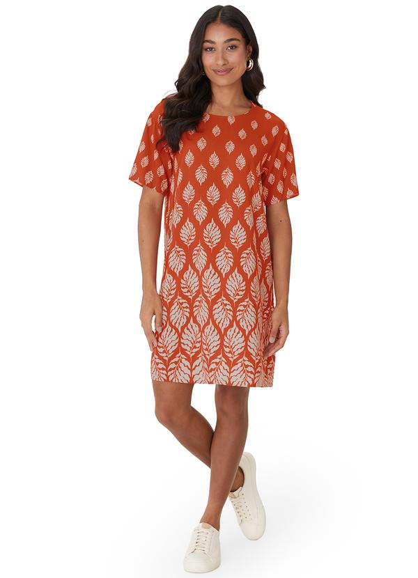 Vestido Curto Folhagens Amplo Laranja