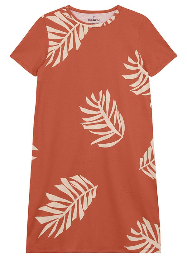 Vestido Curto Folhagens em Malha Terracota